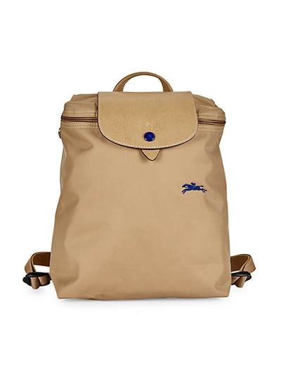 Longchamp Leather-trimmed Logo Backpack In Beige