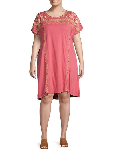 Johnny Was Plus Rianne Floral Embroidered Shift Dress In Eden Rose