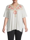 JOHNNY WAS PLUS RIANNE FLORAL-EMBROIDERED TUNIC,0400012866686