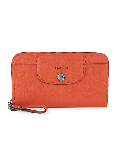 Longchamp Heritage Leather Continental Wallet In Orange