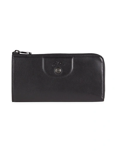 Longchamp Pe Pliage Cuir Zip Around Leather Wallet In Black