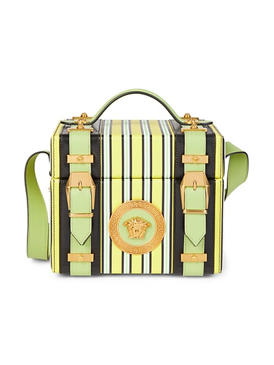 Versace Medusa Stripe Leather Box Bag In Yellow Green