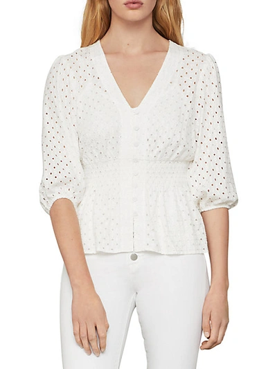 Bcbgmaxazria Puff-sleeve Eyelet Blouse In Optic White