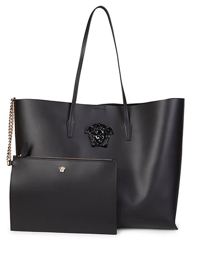 Versace Logo Tote & Pouch Set In Black