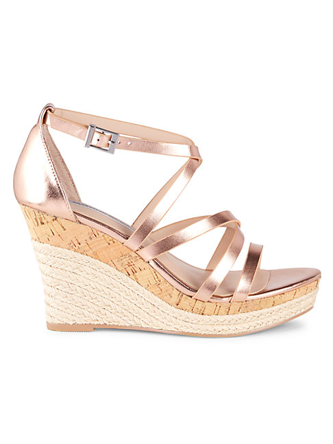 Saks Fifth Avenue Metallic Espadrille Platform Wedge Sandals In Rose Gold |  ModeSens