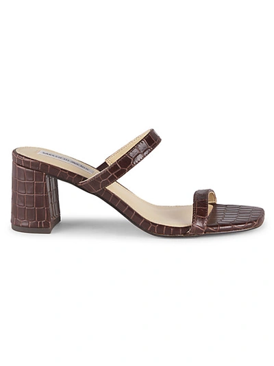 Saks Fifth Avenue Barrett Croc-embossed Leather Block-heel Sandals In Coffee Brown