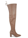 Stuart Weitzman Lesley Block Heel Leather Over-the-knee Boots In Taupe