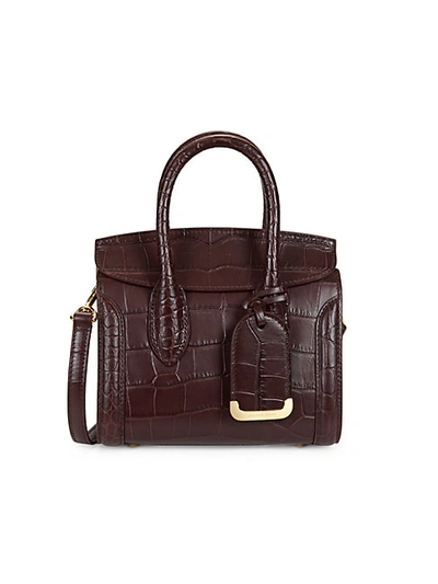 Alexander Mcqueen Mini Heroine Croc-embossed Leather Satchel In Burgundy