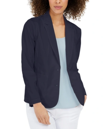 Eileen Fisher Organic Notched-collar Double-button Jacket In Ink
