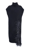 VALENTINO FEATHER-TRIMMED WOOL-CASHMERE TURTLENECK TOP,804323
