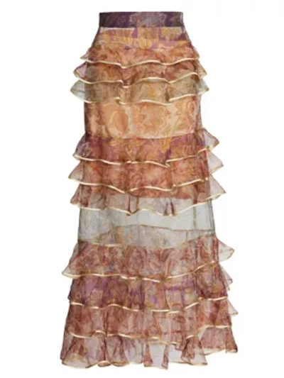 Zimmermann Lucky Tiered Silk Skirt In Spliced Jacobean