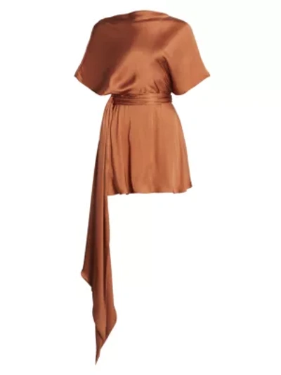 Brandon Maxwell Boatneck Silk Mini Dress In Copper