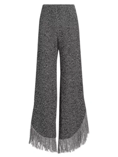 Cinq À Sept Cassidy Fringe-hem Wide-leg Pants In Black Ivory