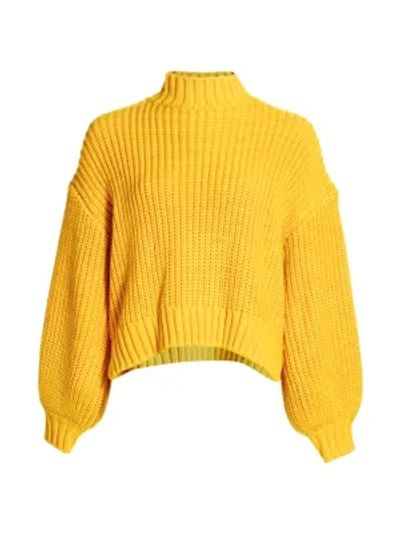 Cinq À Sept Haillie Long Puff-sleeve Sweater In Lemon Drop