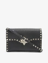 Valentino Womens Black Rockstud Leather Crossbody Satchel In Black