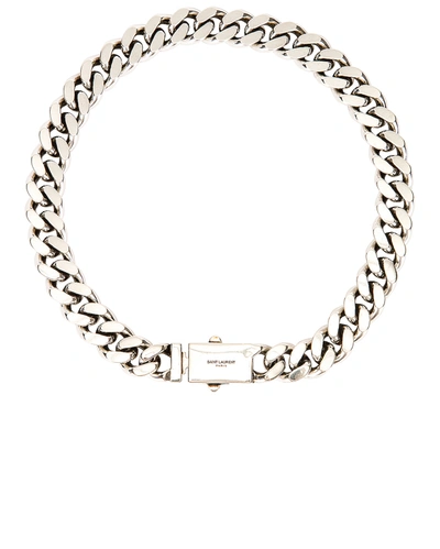 Saint Laurent Logo Buckle Chunky Short Necklace In Silver