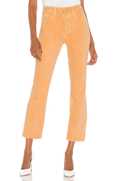 Mother The Tripper Frayed Hem Ankle Bootcut Jeans In Apricot Nectar