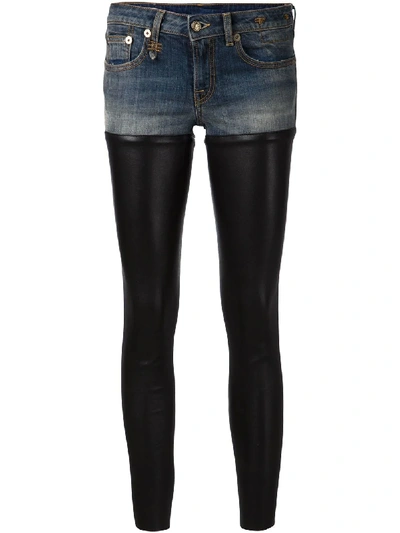 R13 Leather Panel Skinny Jeans In Blue