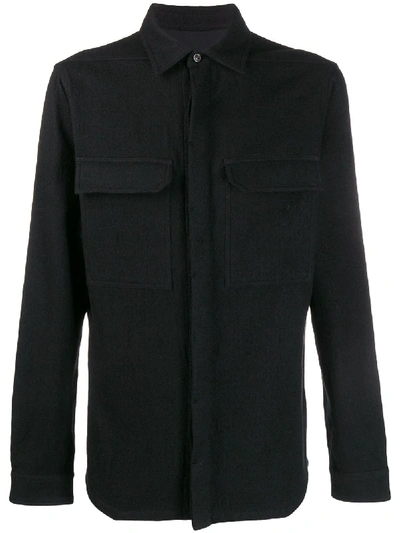 Rick Owens Textured Patch Pocket Shirt In Black