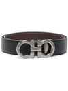 Ferragamo Black And Brown Reversible Belt With Gancini Detail In Smooth Leather Man In Black