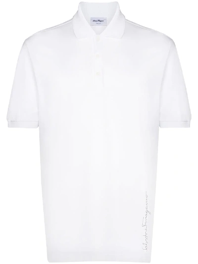 Ferragamo Logo Print Polo Shirt In White