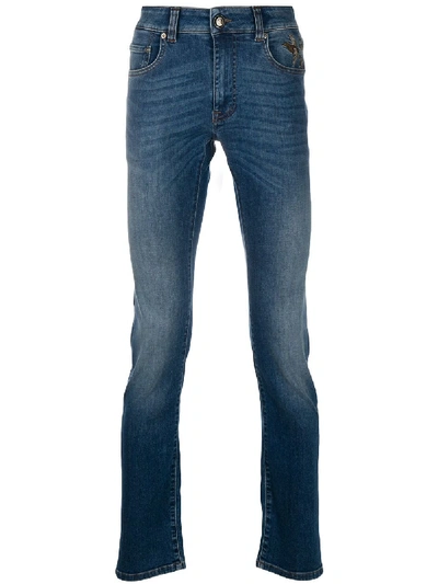 Etro Duck-embroidered Slim-fit Jeans In Blue