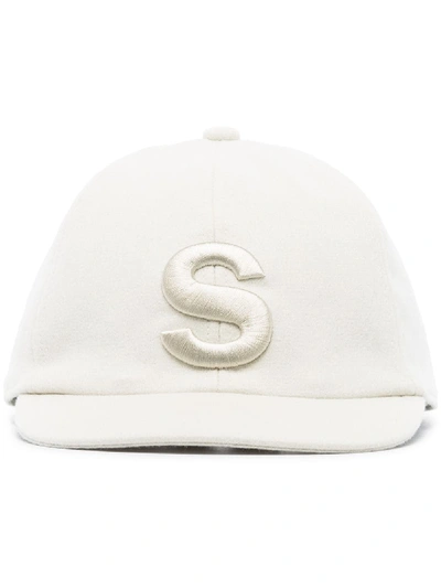 Sacai White Melton Wool Logo Cap In Neutrals