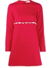 RED VALENTINO SCALLOP-TRIM LONG-SLEEVE DRESS