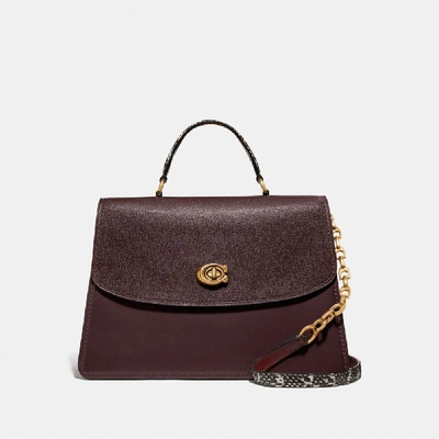 Coach Parker Top Handle 32 In Colorblock With Snakeskin Detail In Burgundy