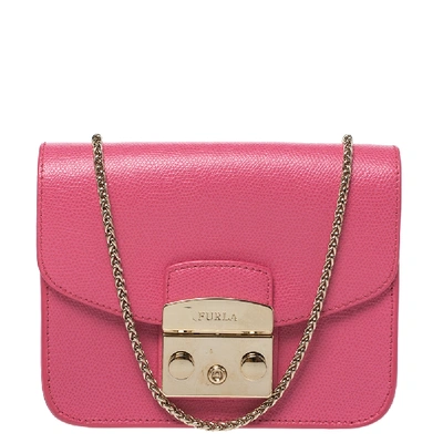 Pre-owned Furla Pink Leather Mini Metropolis Chain Shoulder Bag