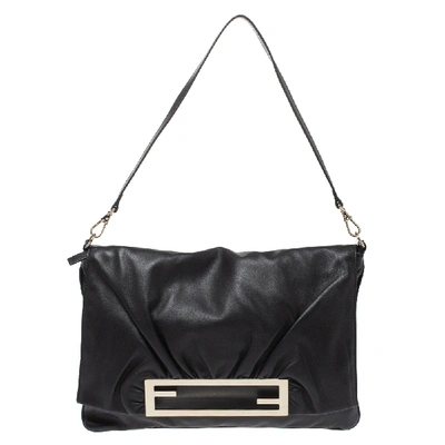 Pre-owned Fendi Black Leather Flap Shoulder Bag