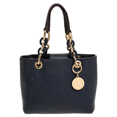 Pre-owned Michael Michael Kors Navy Blue Leather Mini Cynthia Crossbody Bag