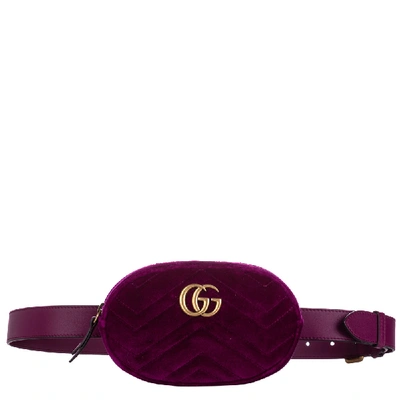 Pre-owned Gucci Pink Velvet Gg Marmont Belt Bag