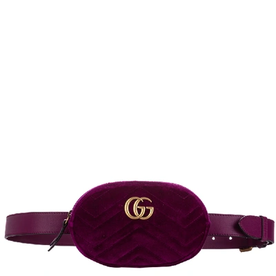 Pre-owned Gucci Pink Velvet Gg Marmont Belt Bag