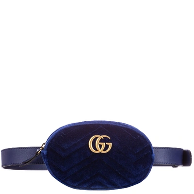 Pre-owned Gucci Blue Velvet Gg Marmont Belt Bag