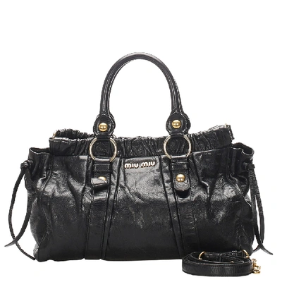 Pre-owned Miu Miu Black Vitello Lux Leather Ruched Satchel