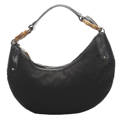 Pre-owned Gucci Black Gg Canvas Bamboo Ring Hobo Bag