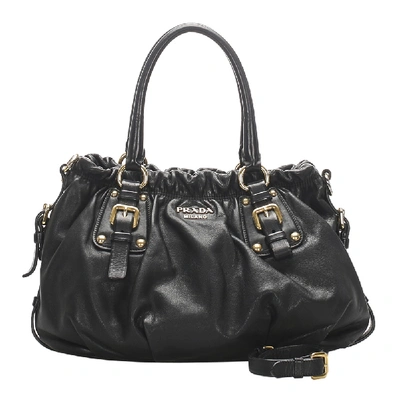 Pre-owned Prada Black Nappa Leather Gaufre Satchel Bag