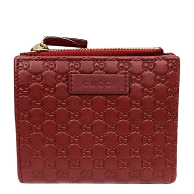Pre-owned Gucci Red Microssima Leather Compact Wallet
