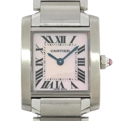 Pre-owned Cartier Pink Shell Stainless Steel Tank Francaise Quartz Women's Wristwatch 20 X 25 Mm