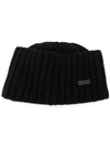 Saint Laurent Logo Plaque Cashmere Beanie In Black