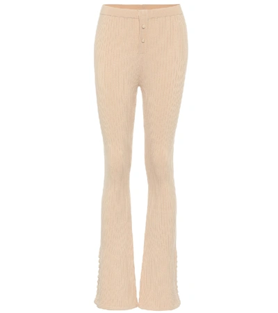 Live The Process Ribbed-knit Flared Sweatpants In Beige