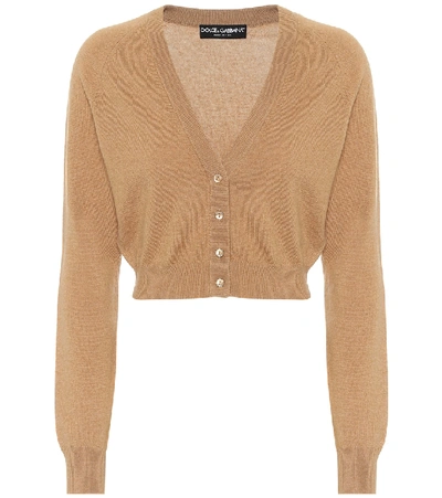 Dolce & Gabbana V-neck Cropped Cashmere Cardigan In Brown
