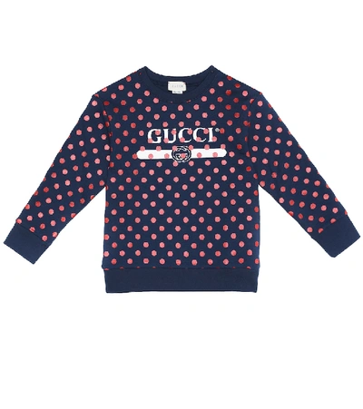 Gucci Kids' Pois Print Cotton Jersey Sweatshirt In Blue