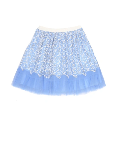 Gucci Baby Gg Embroidered Tulle Skirt In Blue