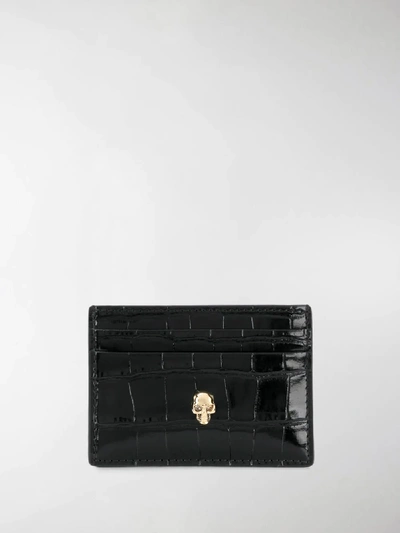 Alexander Mcqueen Skull Croc-effect Leather Cardholder In Black