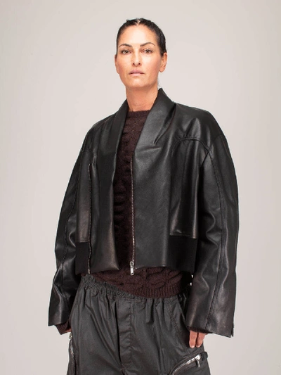 Rick Owens Cropped-hem Asymmetric Leather Bomber Jacket In Black