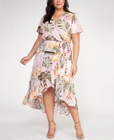 Black Tape Plus Size Floral Print Fit & Flare Dress In Lilac Tropical