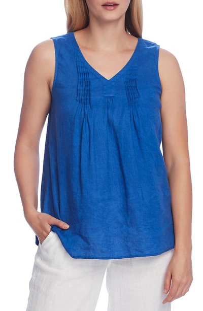 Vince Camuto Pintucked Sleeveless Linen Top In Dusk Blue