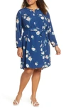 DANIEL RAINN FLORAL PRINT LONG SLEEVE SHIRTDRESS,DX51834RY3